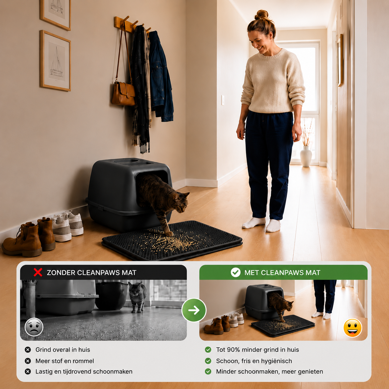 Pootr – CleanPaws Mat | Stop met elke dag stofzuigen rond de kattenbak.