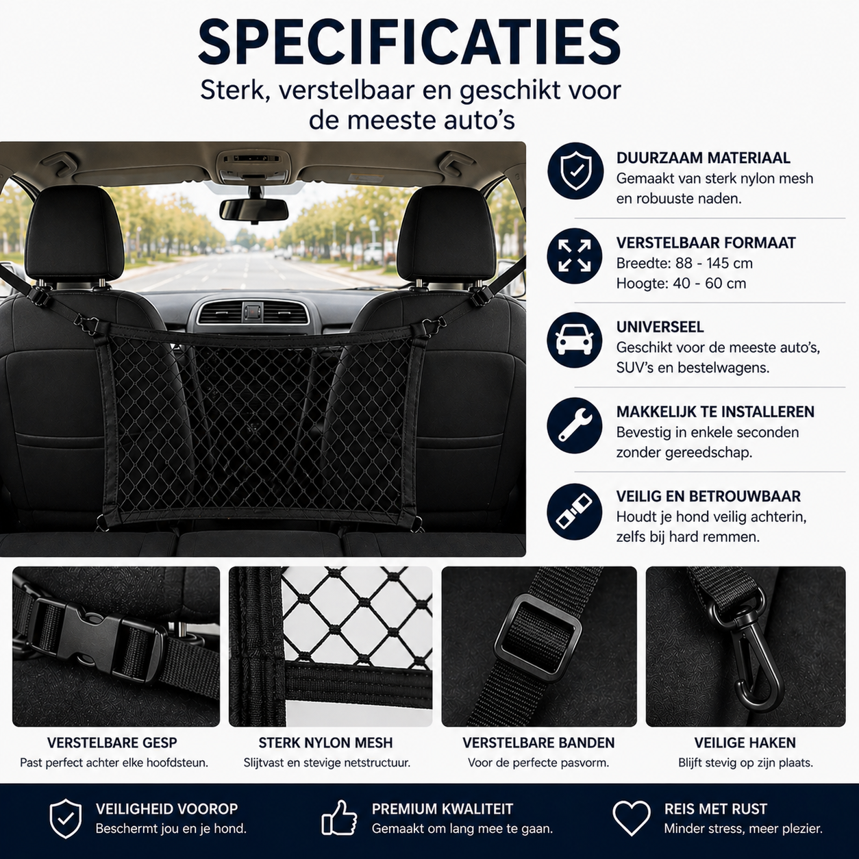 Pootr – AutoSafe Hondennet | “Voorkom dat je hond naar voren schiet bij een plotse rem”