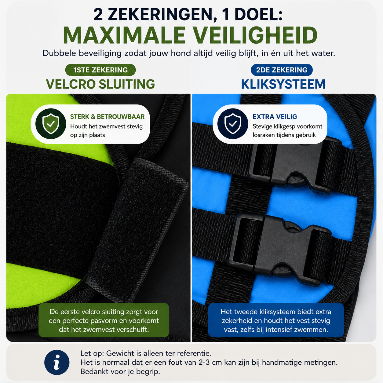 Detail Pootr AquaGuard™ dubbele beveiliging: velcro sluiting en kliksysteem voor maximale veiligheid in het water