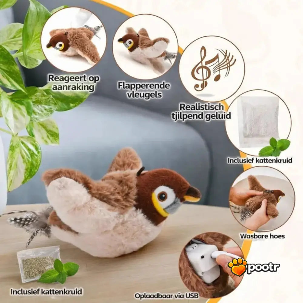 Flapping Bird Cat Toy – Realistische Vogel voor Katten Dark Brown